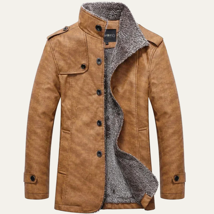 The Edinburgh Men’s Leather Warm Fleece Lined Winter Jacket – Warm Fleece-Lined Khaki Coat