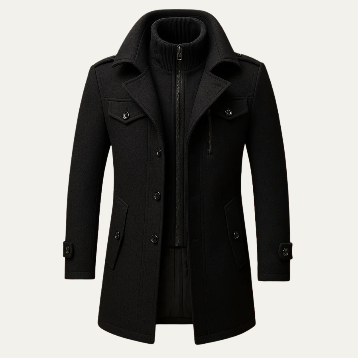 Men’s Double Layer Notched Collar Topcoat