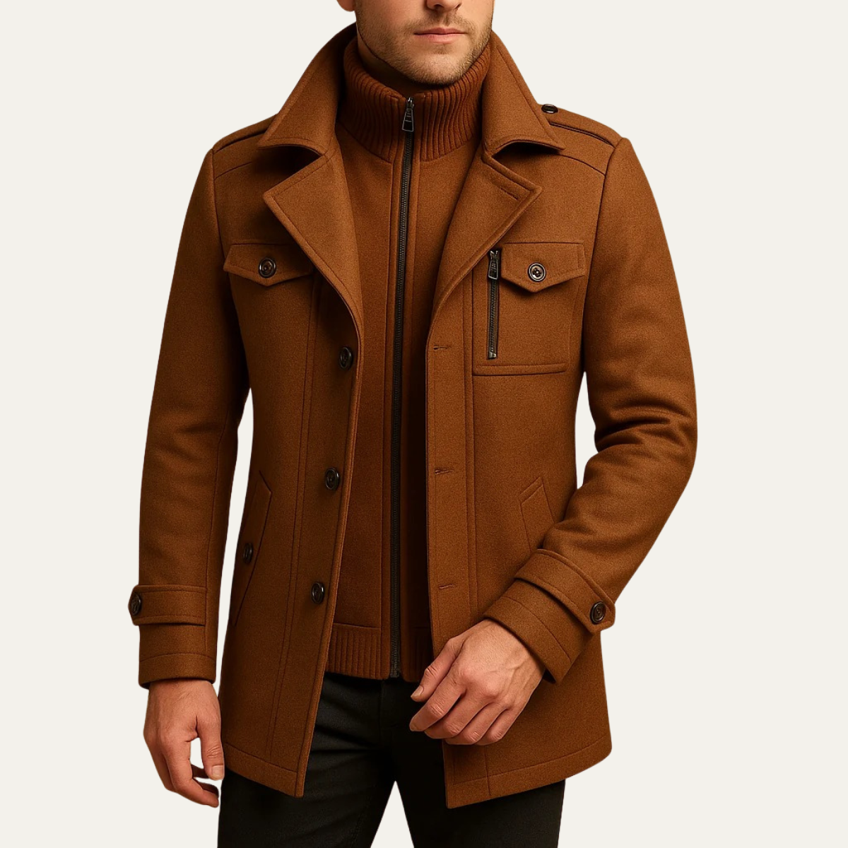 Men’s Double Layer Notched Collar Topcoat