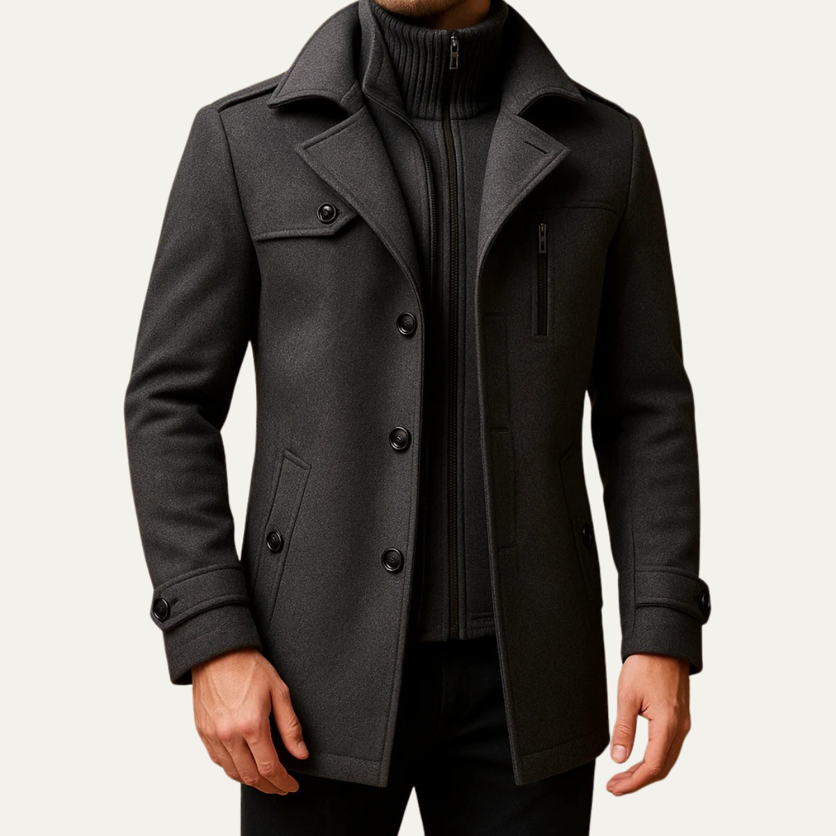 Men’s Double Layer Notched Collar Topcoat