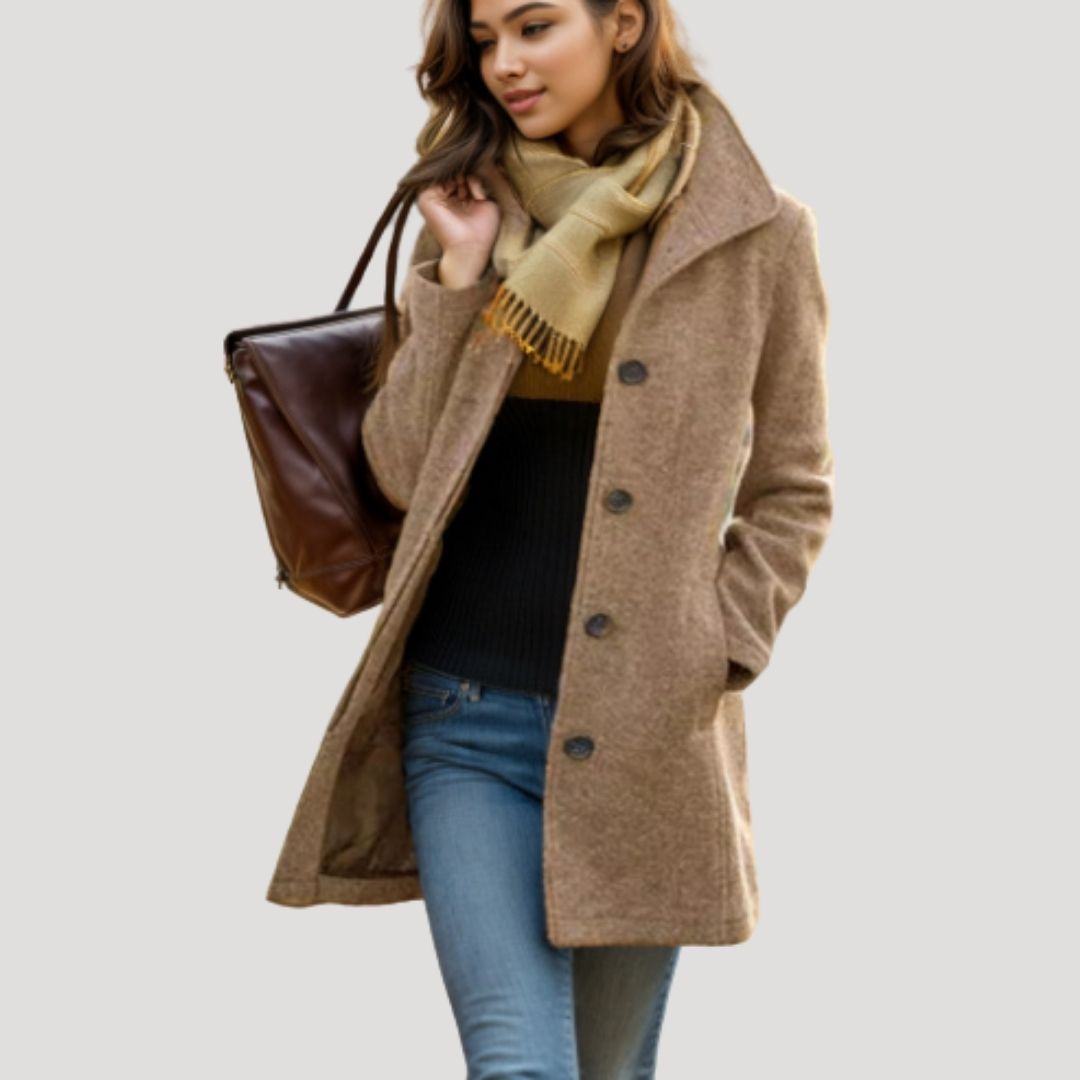 Luxury Wool Long Button Coat - BritishElegance