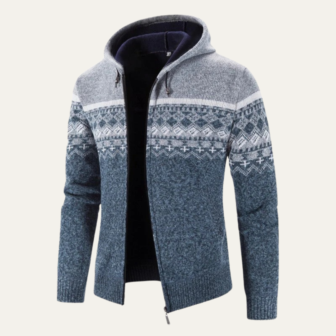 Men’s Color Block Knit Hooded Zip Jacket