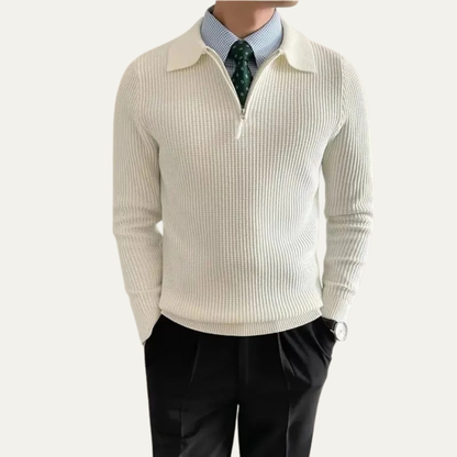 Men’s Rib Knit Polo Quarter Zip Sweater