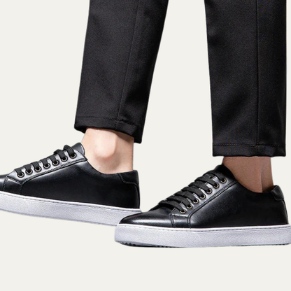 Men’s Leather Low Top Sneakers with Thick Cupsole
