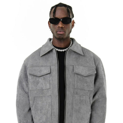 Men’s Faux Suede Zip Shirt Jacket with Patch Pockets