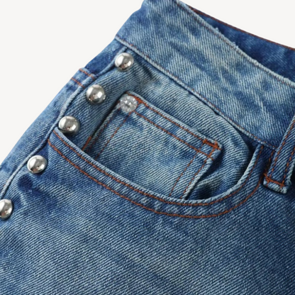 Women's Button-Studded Wide-Leg Jeans