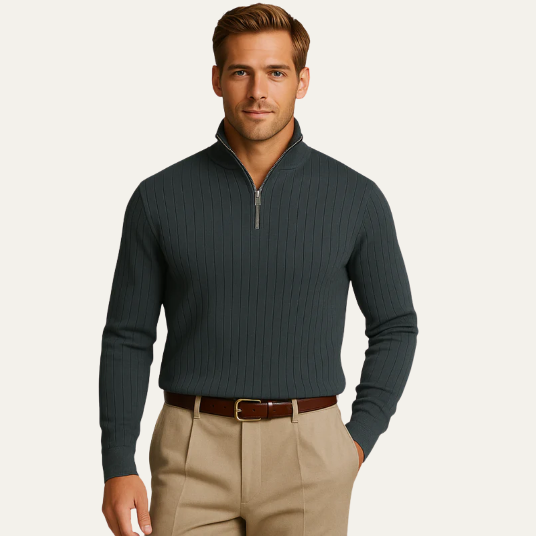 Men’s Mock Neck Quarter Zip Ribbed Sweater