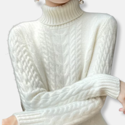 Isla Cable Knit Turtleneck Sweater | Ribbed Collar Long Sleeve Sweater