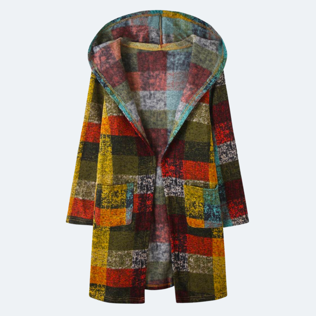 Cozy Women's Colorful Plaid Hooded Cardigan Sweater