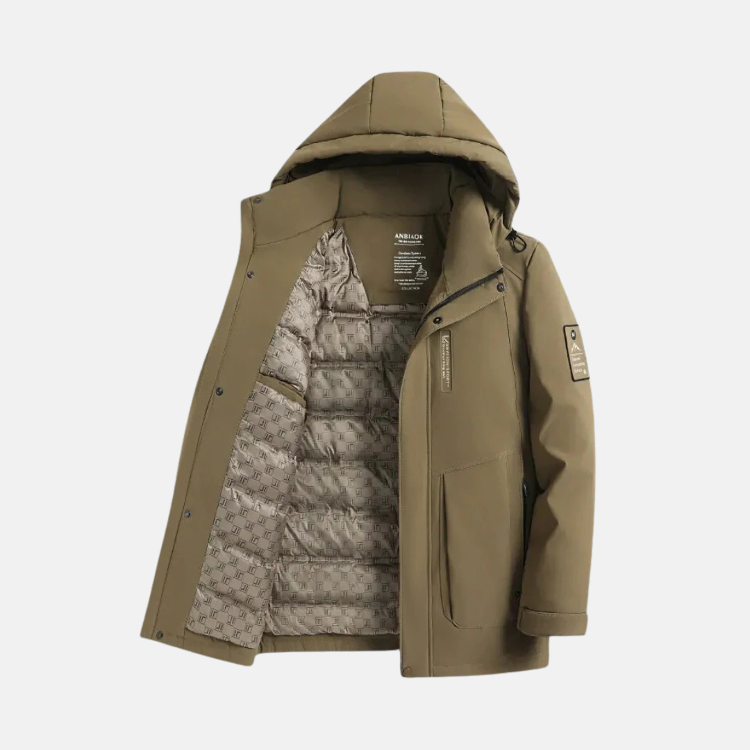 Men’s Down Jacket – Regular Fit – Quilted Lining – Adjustable Hood – Zip & Snap Closure