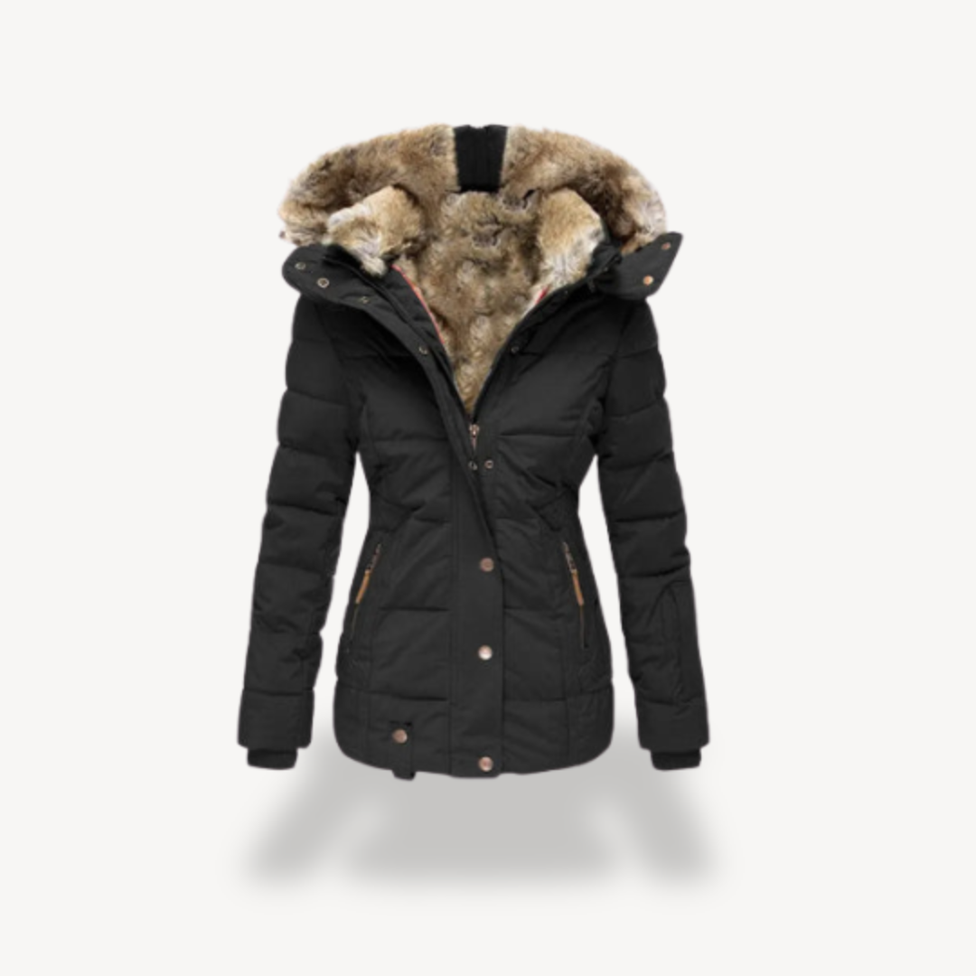 Women's Puffer Jacket with Faux Fur Hood