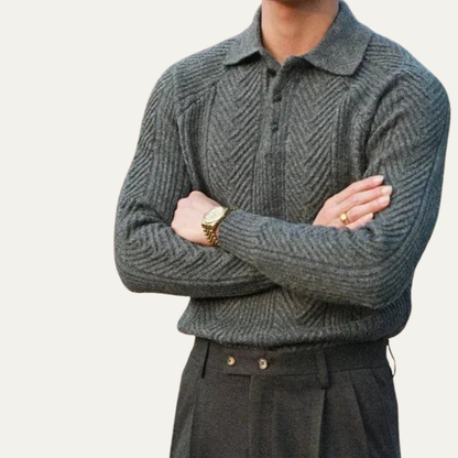 Men’s Textured Chevron Knit Polo With Zip Neck