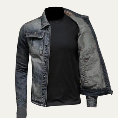 Men’s Full Zip Distressed Denim Jacket