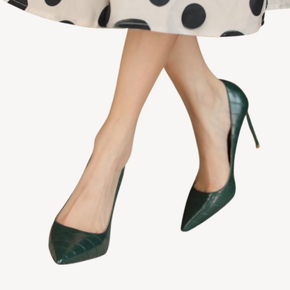Orthopedic Croc-Embossed Pointed Heels for Women