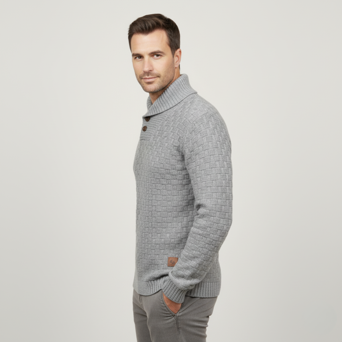 Men’s Textured Basketweave Shawl Collar Knit Sweater