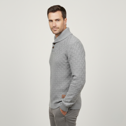 Men’s Textured Basketweave Shawl Collar Knit Sweater