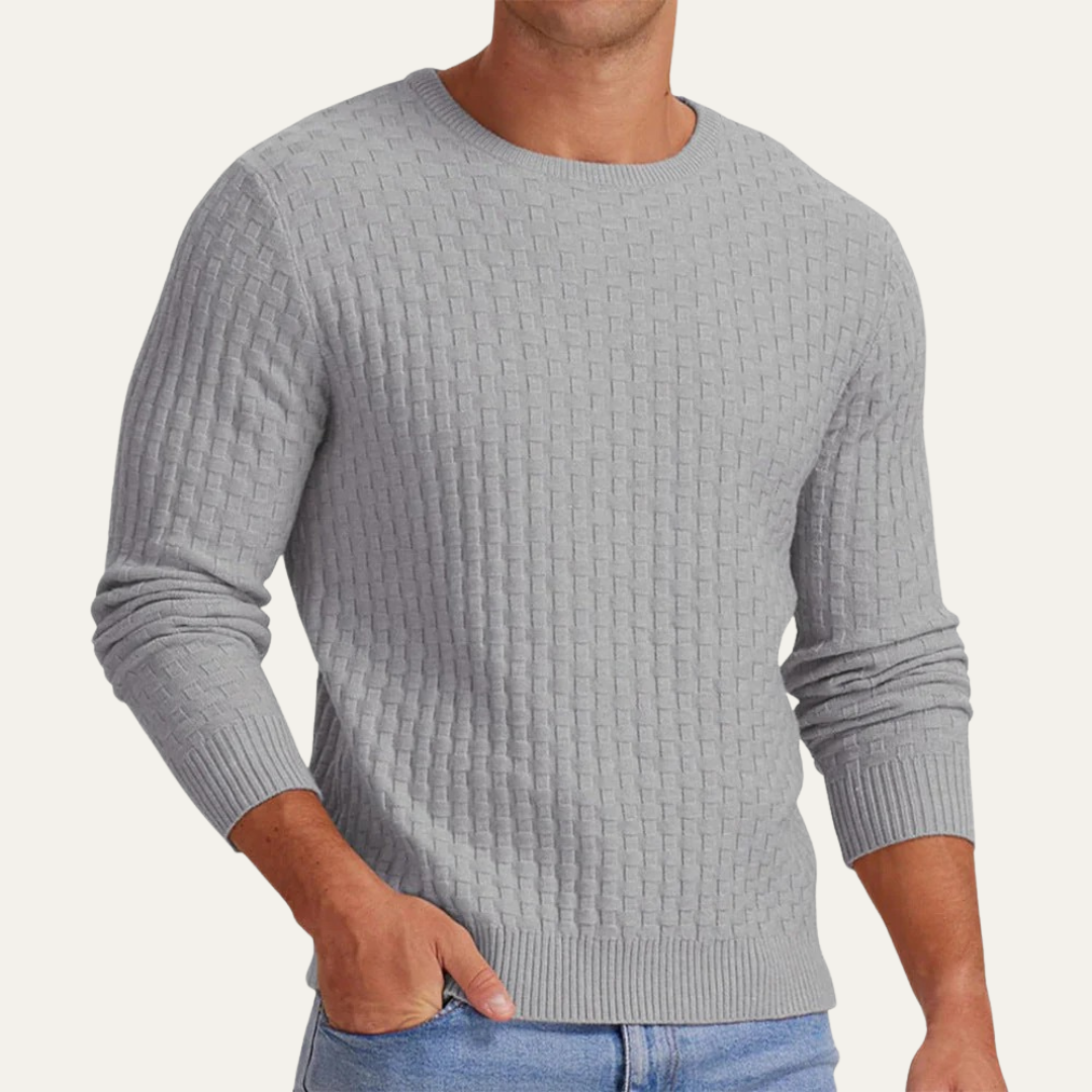 Men’s Textured Basket Weave Crew Neck Sweater