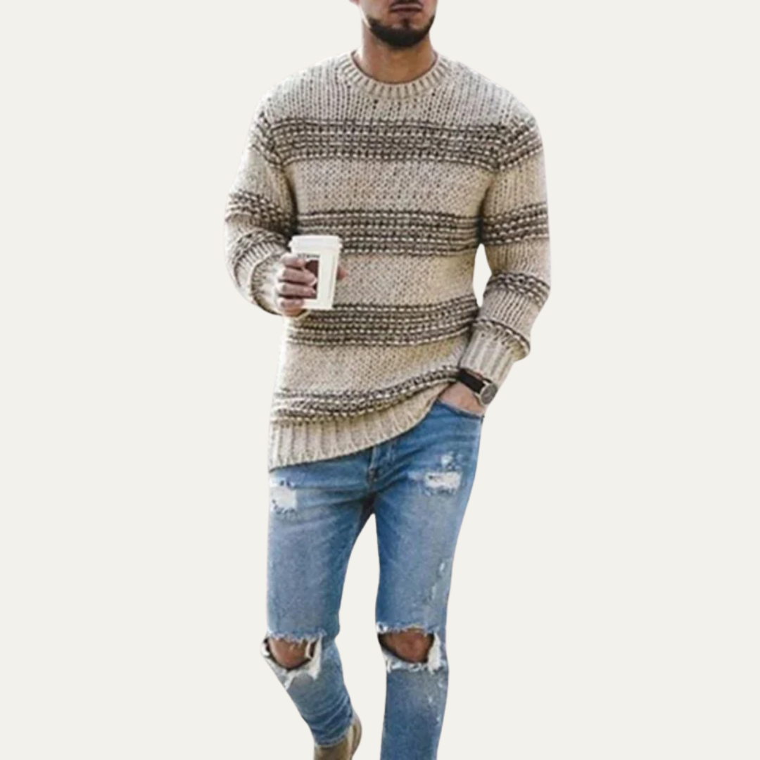 Men’s Chunky Striped Ribbed Crew Neck Sweater