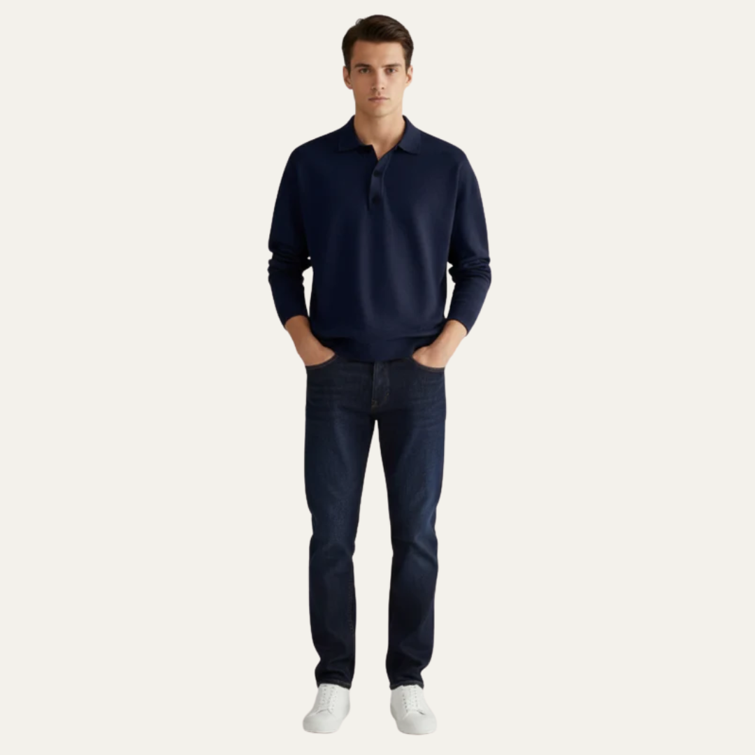 Men’s Fine Knit Long Sleeve Polo Sweater