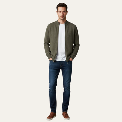 Men’s High Neck Full Zip Knit Bomber Cardigan