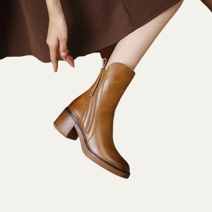 Women’s Smooth Leather Chunky Heel Boots