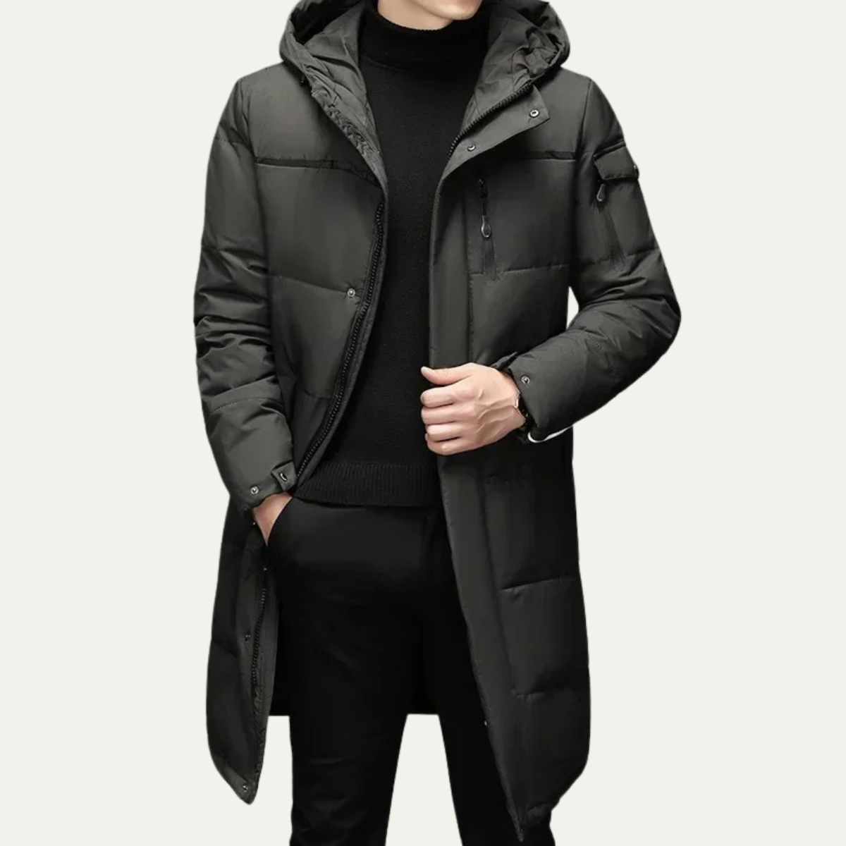 Men’s Long Quilted Puffer Coat with Hood