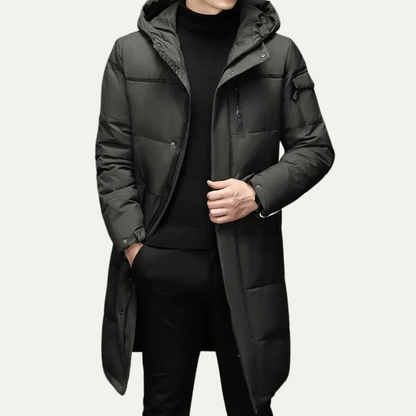 Men’s Long Quilted Puffer Coat with Hood