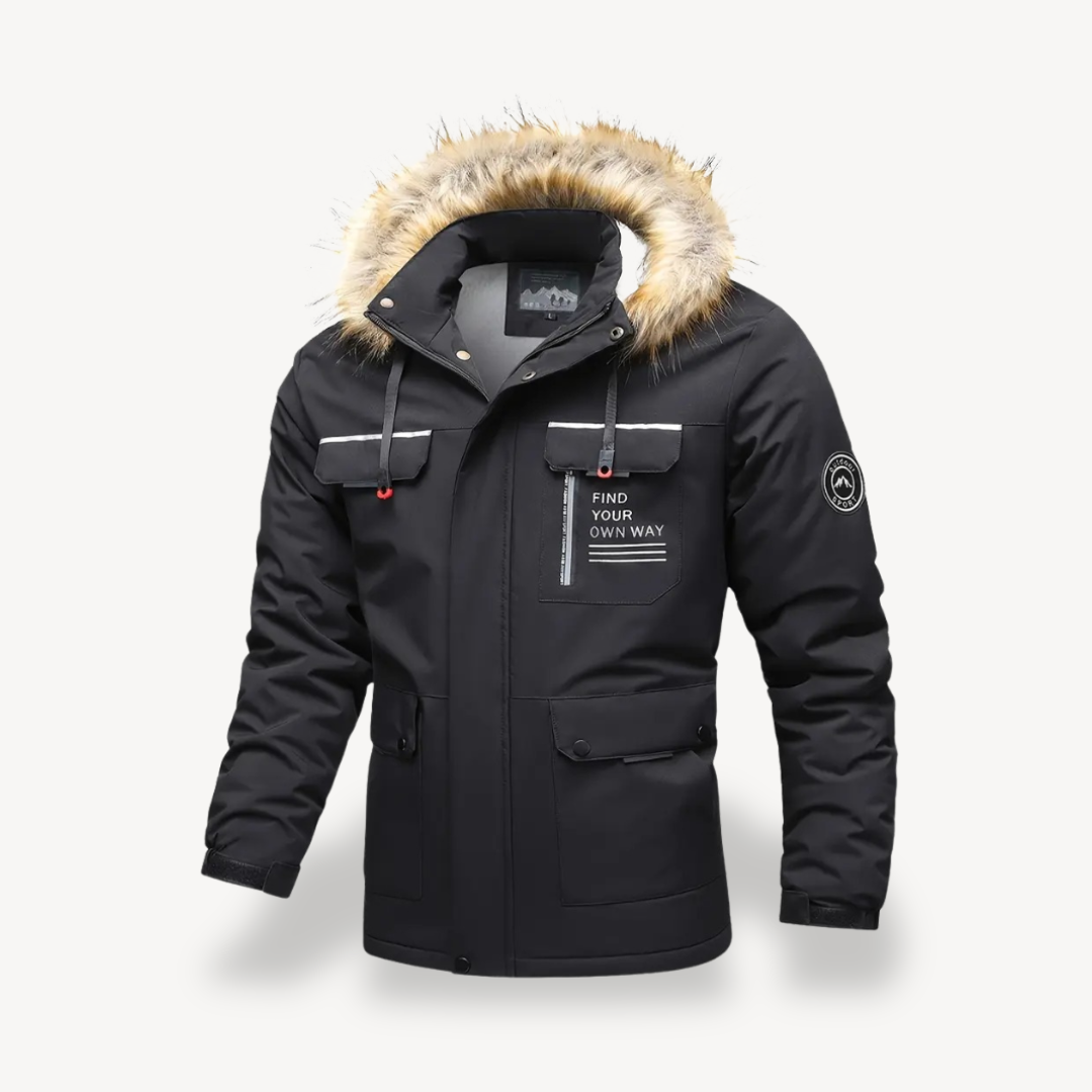 Men's Insulated Puffer Jacket with Detachable Faux Fur Hood