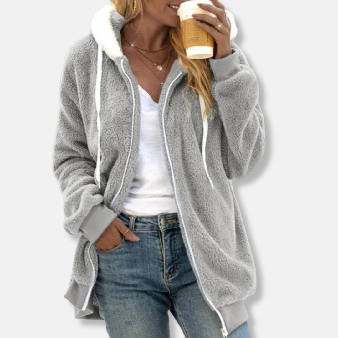 Lily  Loose Fit Hooded Jacket | Full Zip Drawstring Hooded Jacket