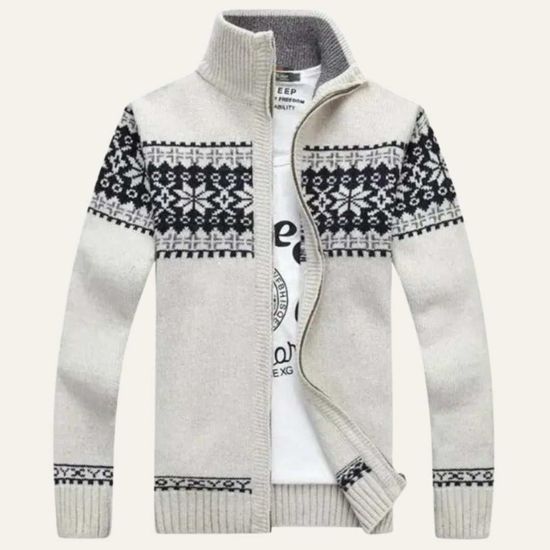 Men’s Nordic Pattern Full Zip Knitted Cardigan