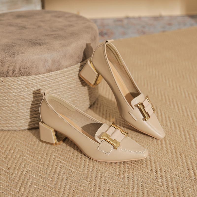 Classic Loafers with Block Heel - Comfortable Office Shoes - BritishElegance