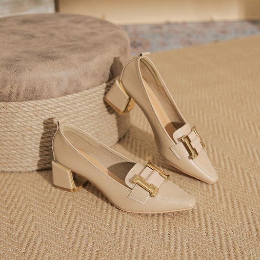 Classic Loafers with Block Heel - Comfortable Office Shoes - BritishElegance