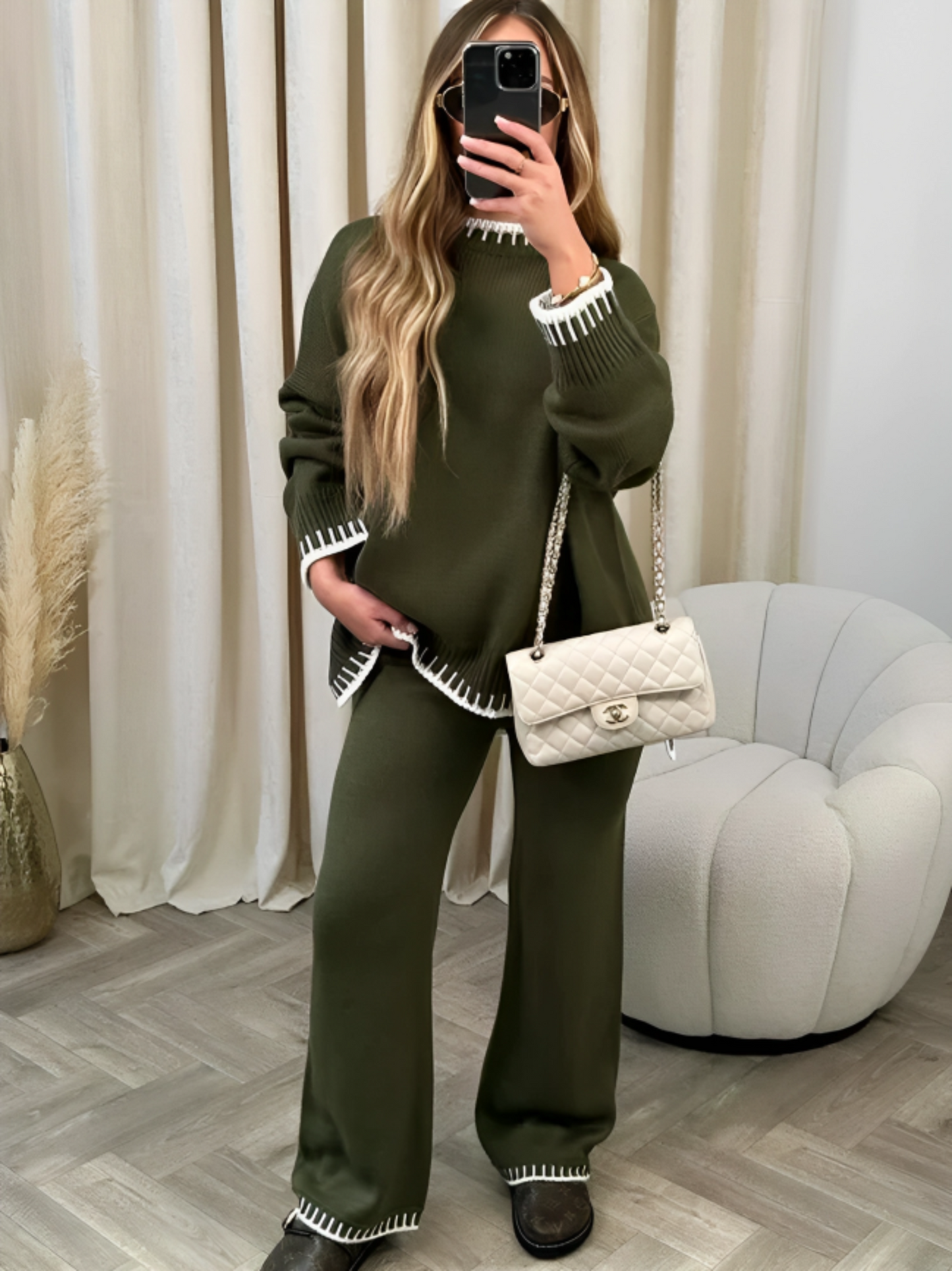 Chic Striped Knit Sweater and Pants Set for Women