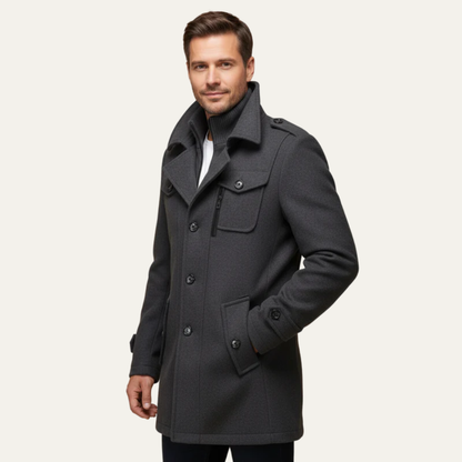 Men’s Military Inspired Wool Blend Mid Thigh Topcoat