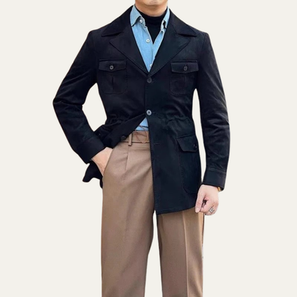 Men’s Suede Field Jacket with Four Flap Pockets