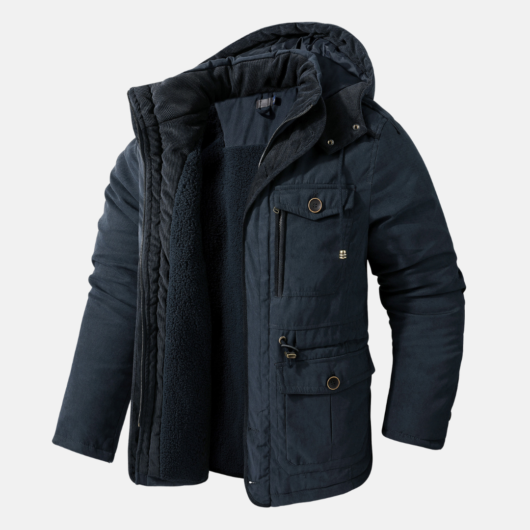 Men’s Parka Jacket – Regular Fit – Sherpa Lined – Ribbed Hood – Utility Pockets