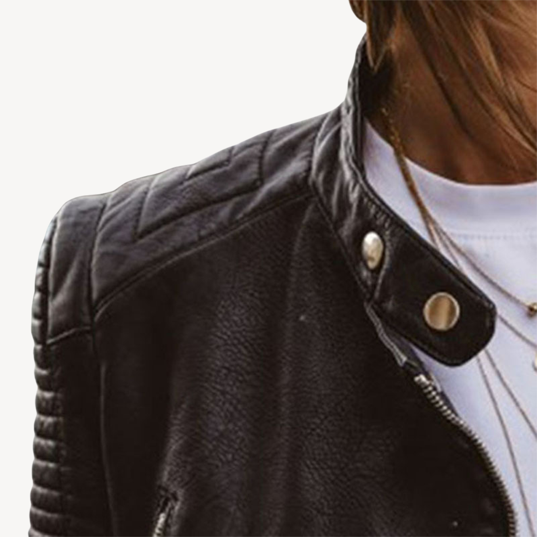 Black Leather Biker Jacket for Women