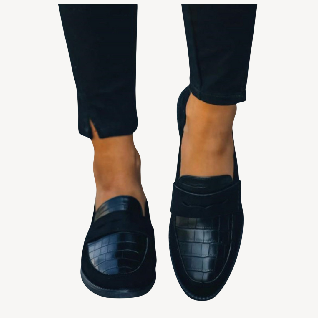 Women's Leather Orthopedic Loafers Croc Pattern Flats