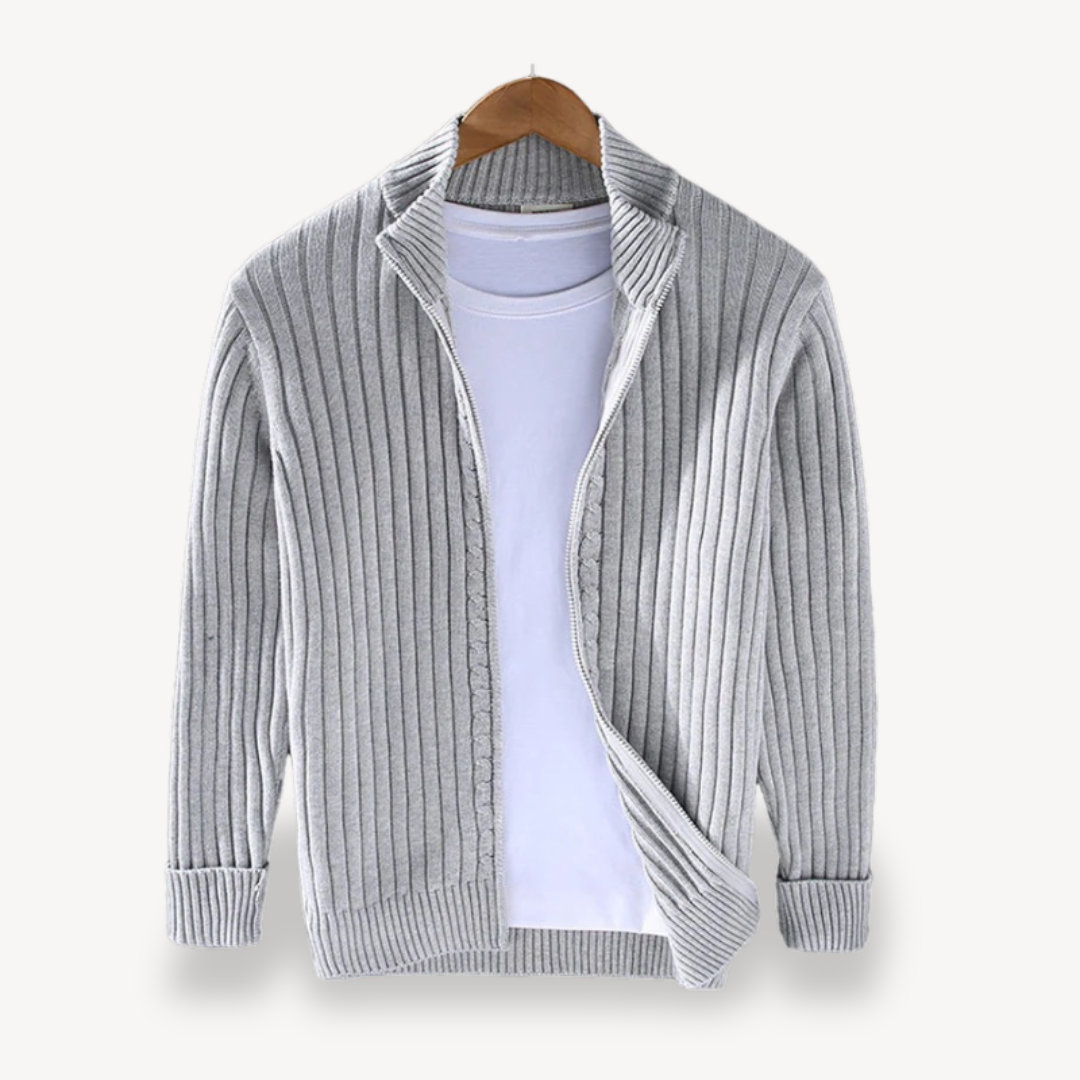 Striped Knit Zip Cardigan Men
