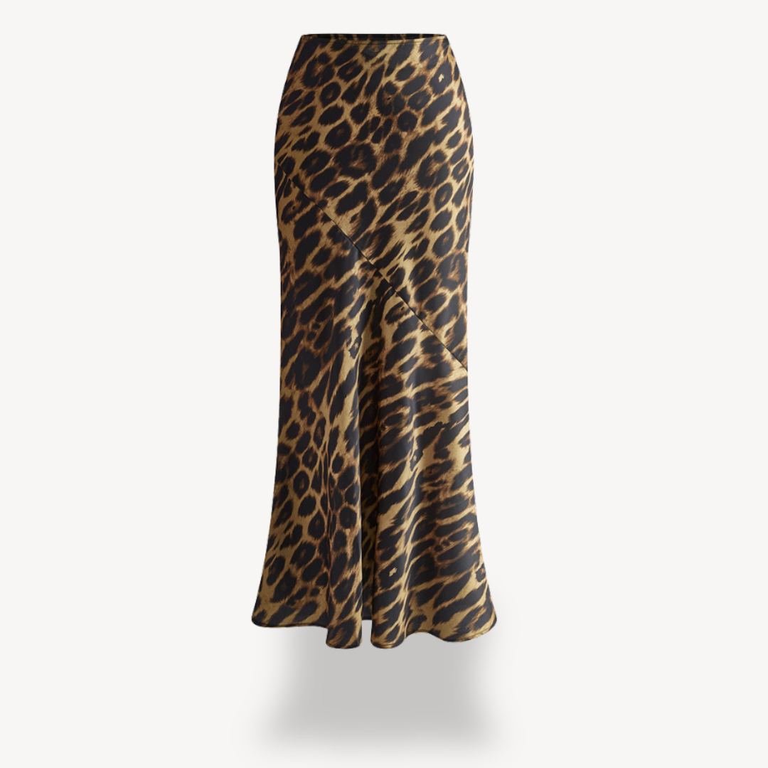 Leopard Print Ruched Bodycon Maxi Skirt Women