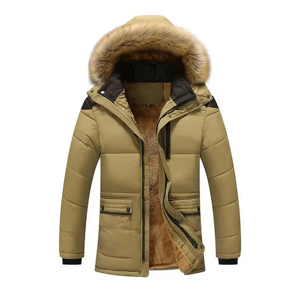 Warm Men's Quilted Parka with Fur Hood