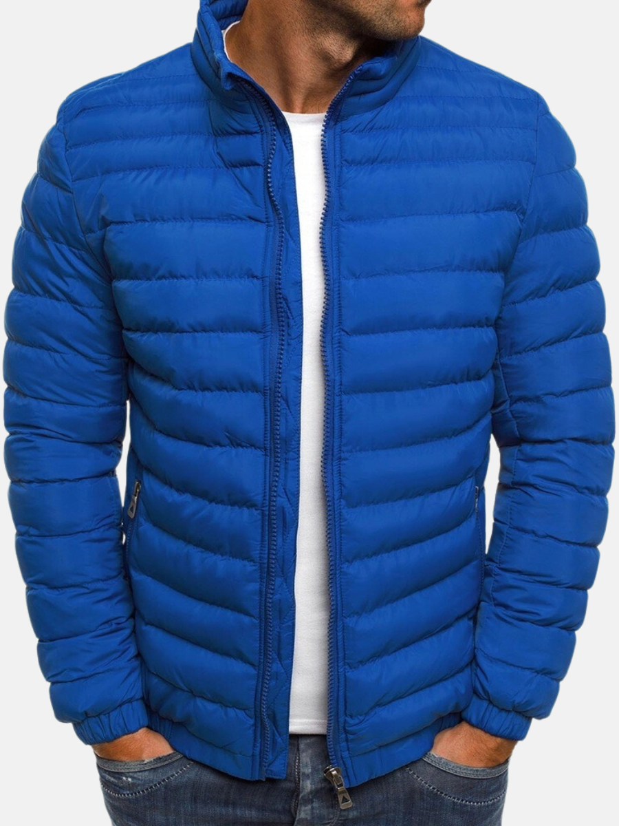 Warm Men's Padded Zip Jacket with Collar and Cuffs