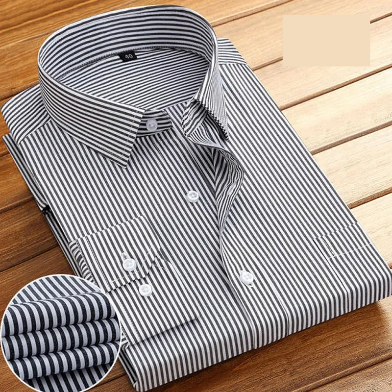 Classic Men's Striped Long Sleeve Dress Shirt