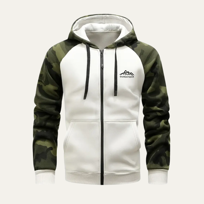 Men’s Camouflage Sleeve Sporty Zip Up Hoodie