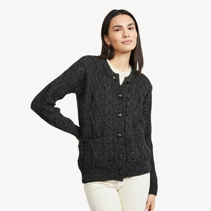 Wool Blend Cable Knit Cardigan for Women