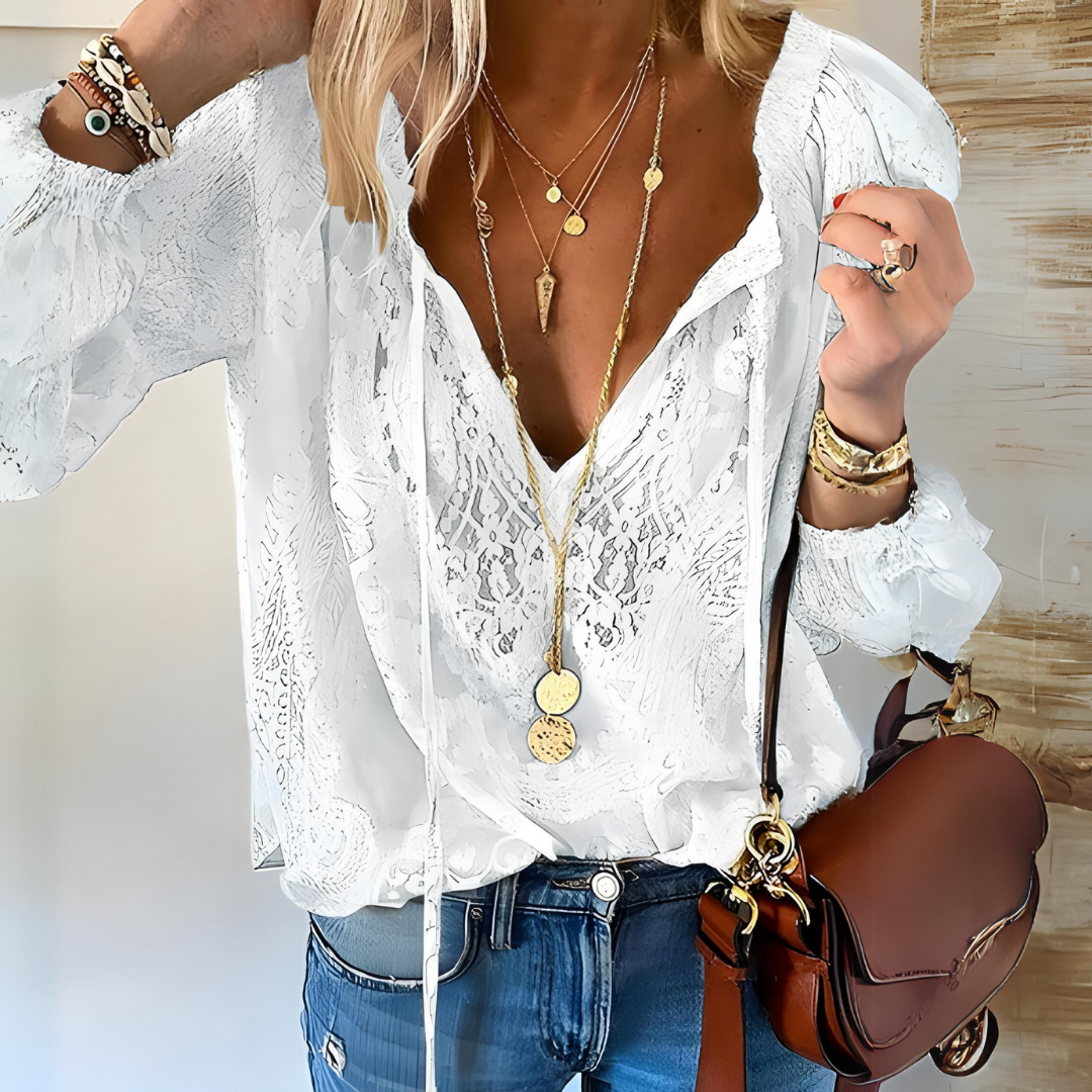 Chic Bohemian Top with Cut Out Neckline