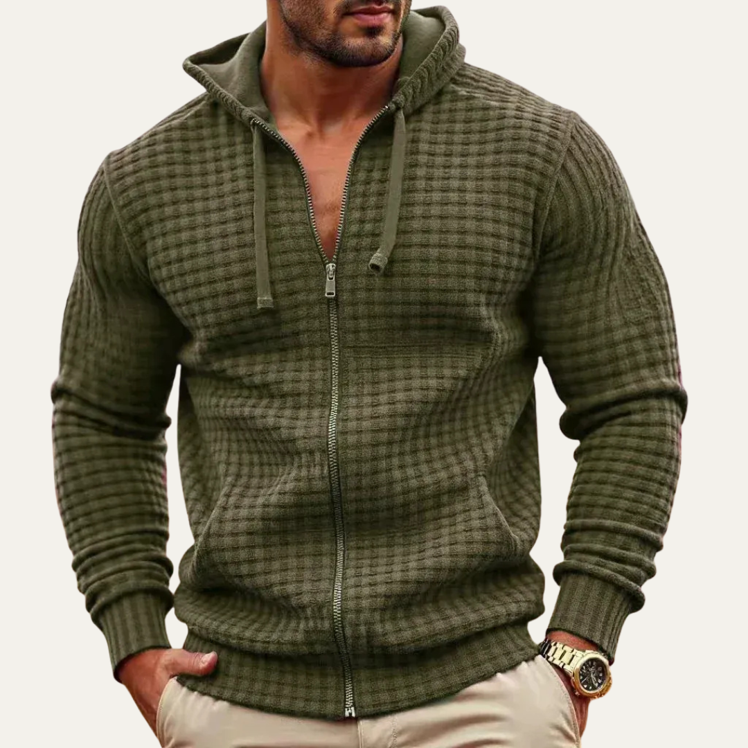 Men’s Textured Grid Full Zip Hoodie