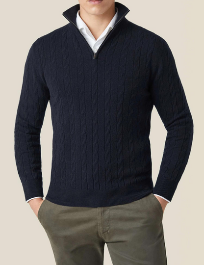 Stylish Cable Knit Zipper Sweater