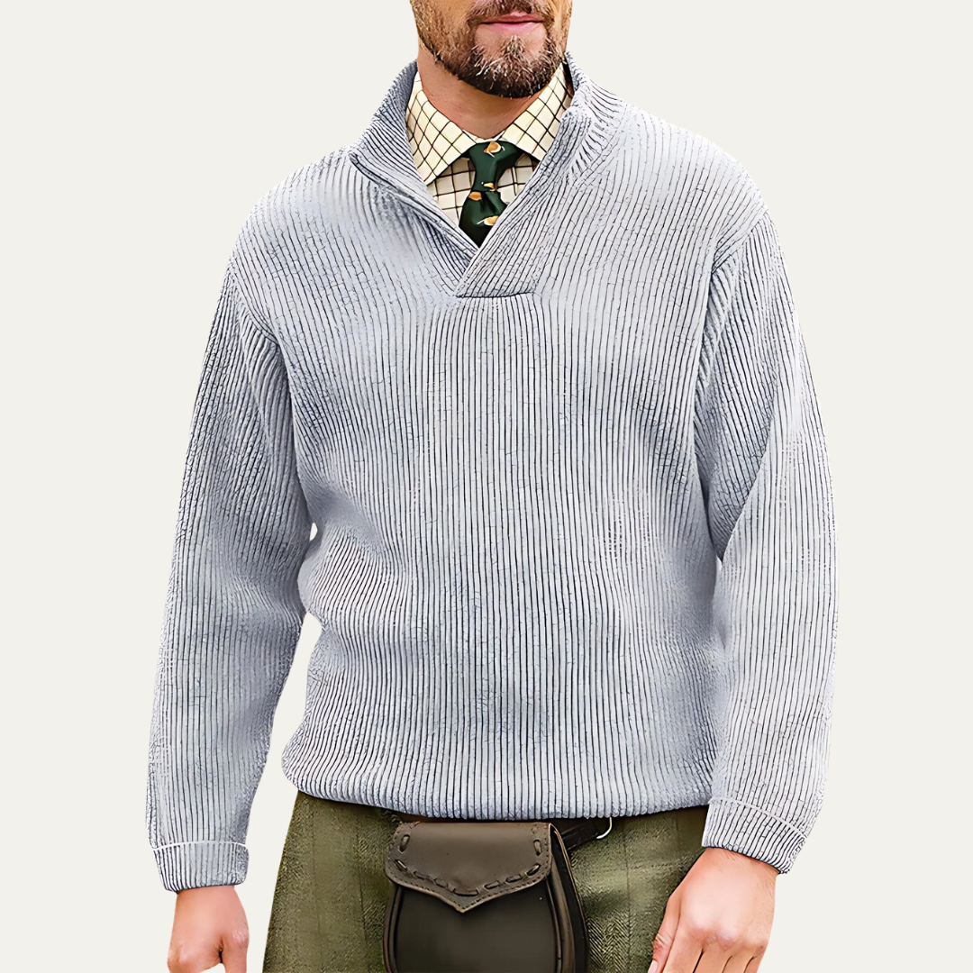 Men’s Heavy Knit Sweater with Split V Neck Collar