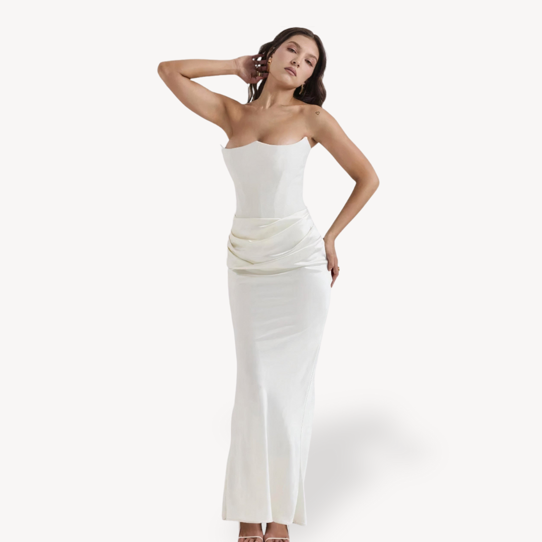 Women’s Strapless Satin Corset Maxi Dress – Formal Gown in Multiple Colors